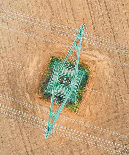 Looking down onto of a transmission line.