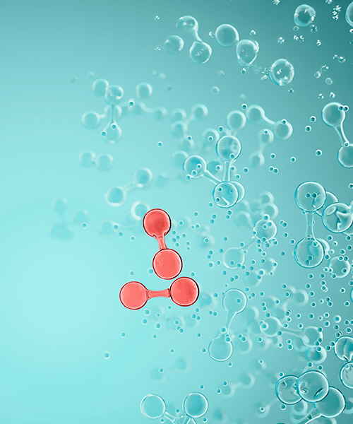 Digital rendering of a hydrogen molecule.